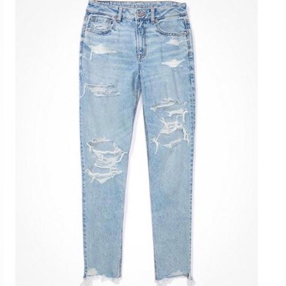 American Eagle Strigid Mom Jean Destroyed Light Blue Women's Jeans